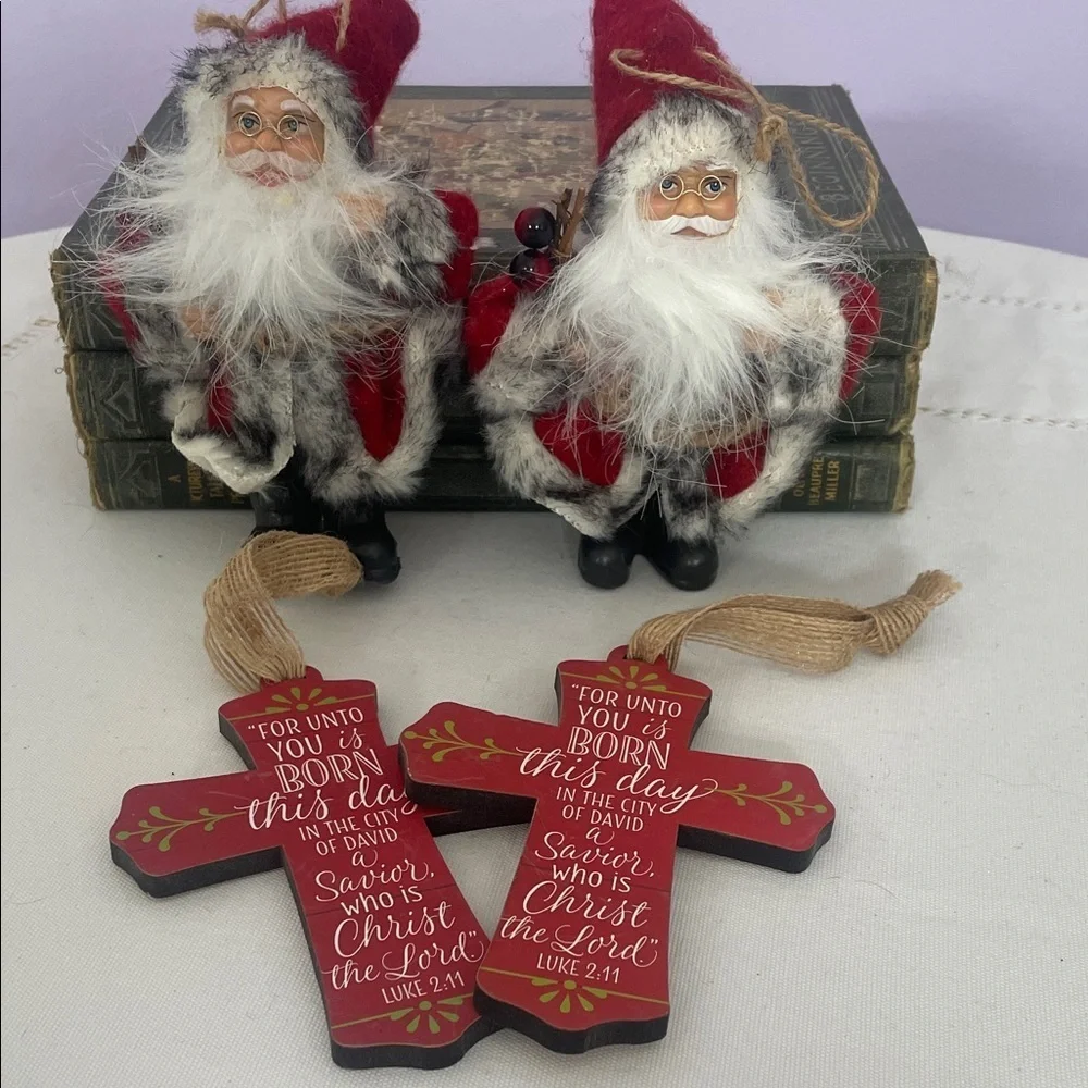 Red Holiday Cross & Santa  Ornaments